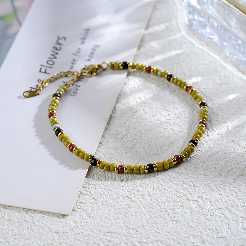 Colorful Boho Czech Seed Bead Bracelet with 18K Gold Plated Accents