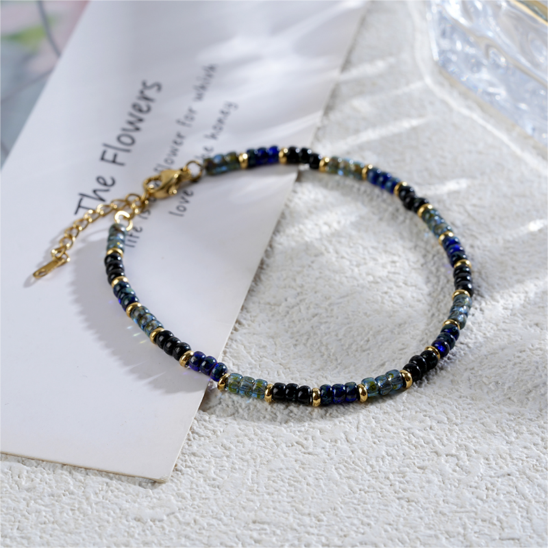 Colorful Boho Czech Seed Bead Bracelet with 18K Gold Plated Accents