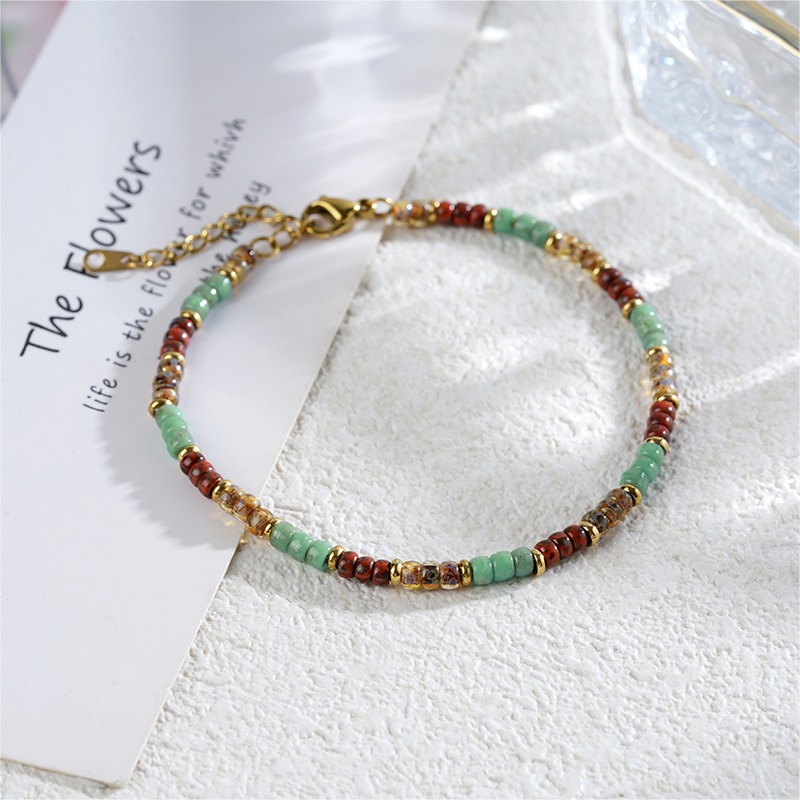 Colorful Boho Czech Seed Bead Bracelet with 18K Gold Plated Accents