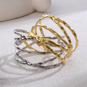 Modern Molten Cuff Bracelet in Stainless Steel Open Bangle Style