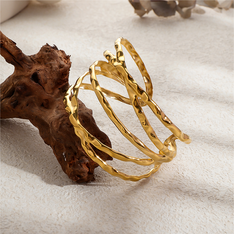 Modern Molten Cuff Bracelet in Stainless Steel Open Bangle Style
