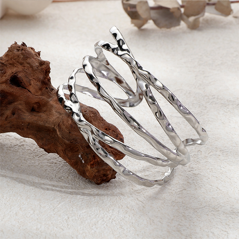 Modern Molten Cuff Bracelet in Stainless Steel Open Bangle Style