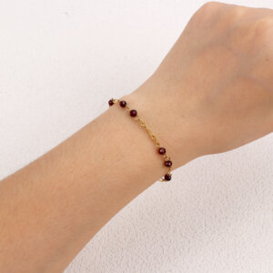 Modern Stainless Steel 18K Gold Plated Garnet Bead Bracelet
