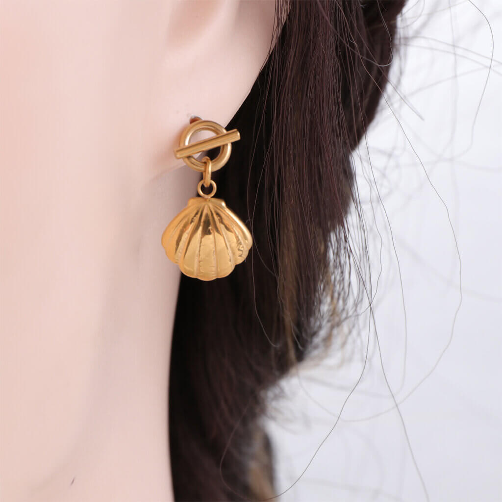 Elegant 18K Gold Plated Shell Earrings Beach Inspired Design