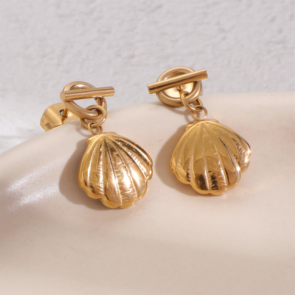 Elegant 18K Gold Plated Shell Earrings Beach Inspired Design