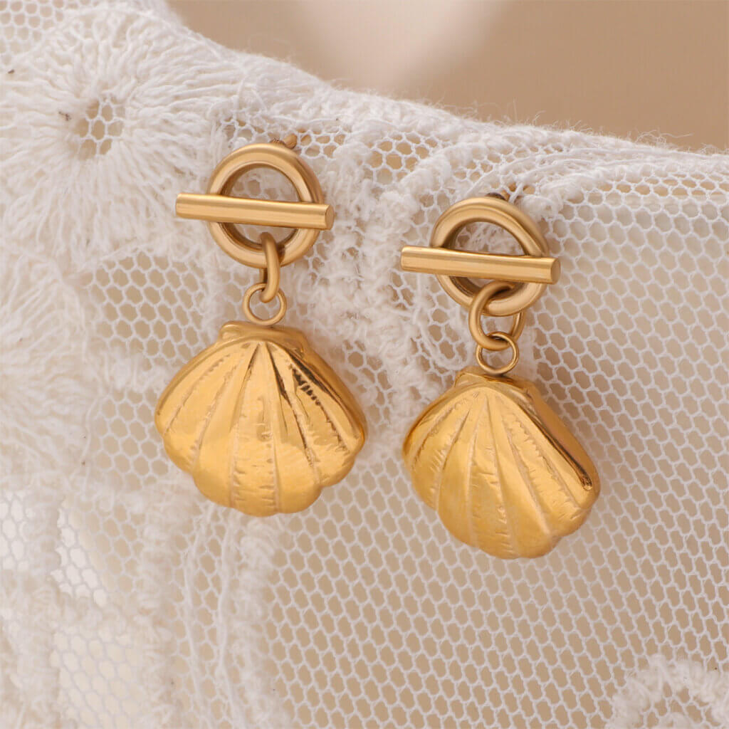 Elegant 18K Gold Plated Shell Earrings Beach Inspired Design
