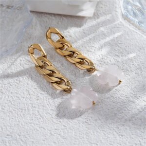 Natural Stone Dangle Earrings with Gold plated Stainless Steel Chains