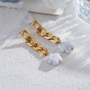 Natural Stone Dangle Earrings with Gold plated Stainless Steel Chains