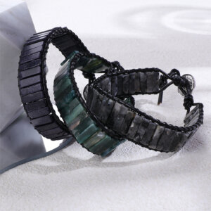 Natural Stone Braided Leather Bracelet with Stainless Steel Clasp