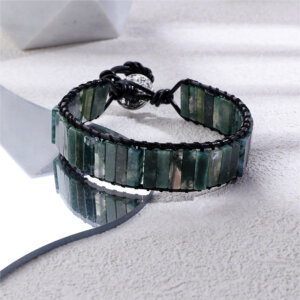 Natural Stone Braided Leather Bracelet with Stainless Steel Clasp