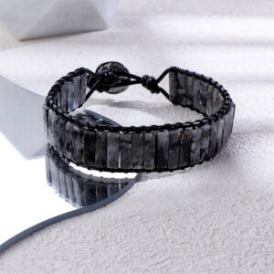 Natural Stone Braided Leather Bracelet with Stainless Steel Clasp