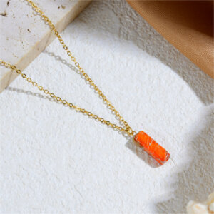 Natural Stone Bar Pendant Necklace in 18K Gold Plated Stainless Steel