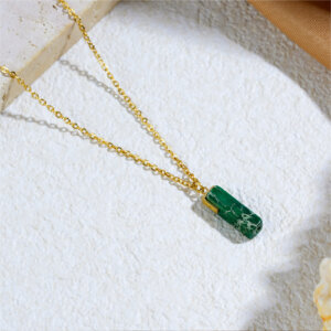 Natural Stone Bar Pendant Necklace in 18K Gold Plated Stainless Steel