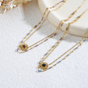 Colorful Layered Necklace with Sun Pendant and Miyuki Beads