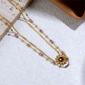 Colorful Layered Necklace with Sun Pendant and Miyuki Beads