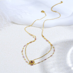 Colorful Layered Necklace with Sun Pendant and Miyuki Beads