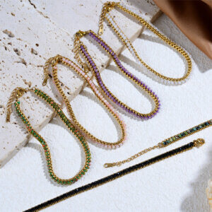 18K Gold Plated Stainless Steel Natural Stone Box Chain Bracelets