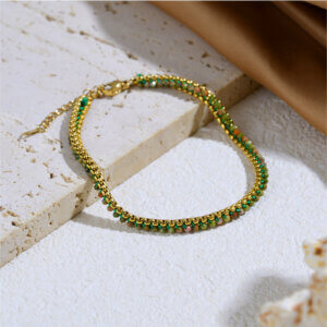 18K Gold Plated Stainless Steel Natural Stone Box Chain Bracelets