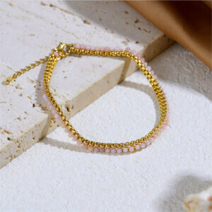 18K Gold Plated Stainless Steel Natural Stone Box Chain Bracelets