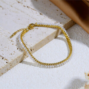 18K Gold Plated Stainless Steel Natural Stone Box Chain Bracelets