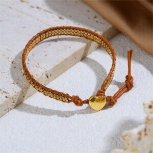 Colorful Woven Friendship Bracelets with Box Chain and Heart Charm