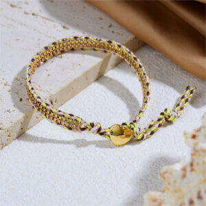 Colorful Woven Friendship Bracelets with Box Chain and Heart Charm