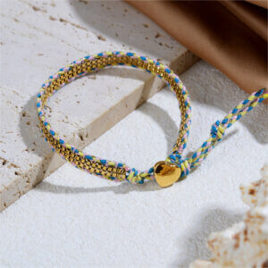 Colorful Woven Friendship Bracelets with Box Chain and Heart Charm