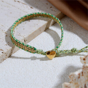 Colorful Woven Friendship Bracelets with Box Chain and Heart Charm