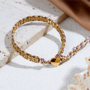 Colorful Woven Friendship Bracelets with Box Chain and Heart Charm