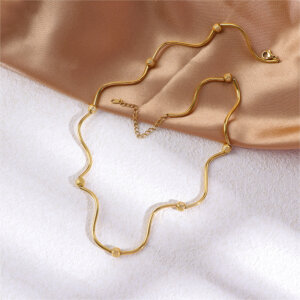 18K Gold Plated Geometric Necklace Set with Architectural Lines