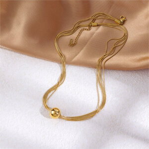 18K Gold Plated Geometric Necklace Set with Architectural Lines