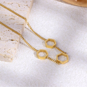 18K Gold Plated Geometric Necklace Set with Architectural Lines