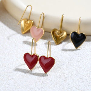 Enamel Heart Drop Earrings in 18K Gold Plated Stainless Steel
