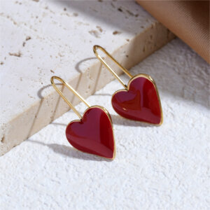 Enamel Heart Drop Earrings in 18K Gold Plated Stainless Steel