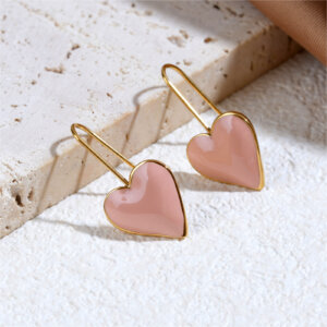 Enamel Heart Drop Earrings in 18K Gold Plated Stainless Steel