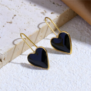 Enamel Heart Drop Earrings in 18K Gold Plated Stainless Steel