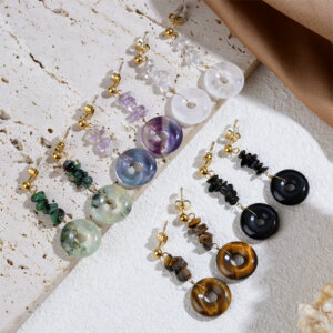18K Gold Plated Stainless Steel Natural Stone Drop Earrings