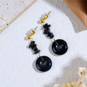 18K Gold Plated Stainless Steel Natural Stone Drop Earrings 