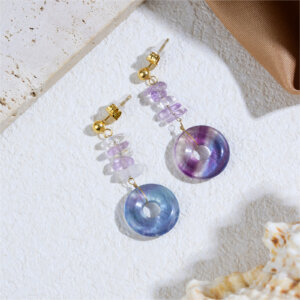18K Gold Plated Stainless Steel Natural Stone Drop Earrings 