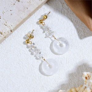 18K Gold Plated Stainless Steel Natural Stone Drop Earrings 
