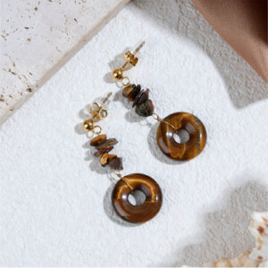 18K Gold Plated Stainless Steel Natural Stone Drop Earrings 