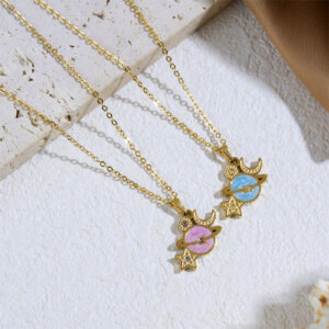 18K Gold Plated Stainless Steel Dreamy Planet Pendant Necklace