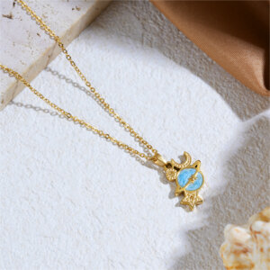 18K Gold Plated Stainless Steel Dreamy Planet Pendant Necklace