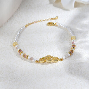 Auspicious Clouds Natural Stone Bracelet with 18K Gold Plated Copper
