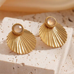 Sunbeam Elegance 18K Gold Natural Stone Shell Shaped Earrings