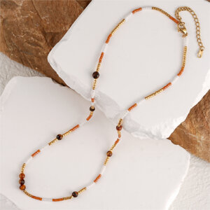 Handmade Natural Stone Bead Necklace With Miyuki Seed Beads