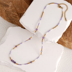 Handmade Natural Stone Bead Necklace With Miyuki Seed Beads