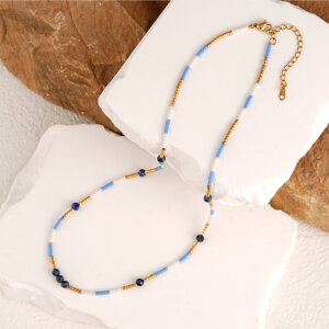 Handmade Natural Stone Bead Necklace With Miyuki Seed Beads