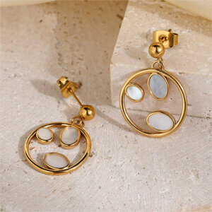 Elegant Gold Shell Earrings with Modern Geometric Frame