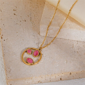 This circle stone necklace is a symbolic piece of jewelry that beautifully represents life’s journey. Designed with a polished golden ring and three delicate leaf-shaped inlays, it combines natural stones, quiet luxury, and deep meaning, making it an unforgettable accessory or gift for any occasion.